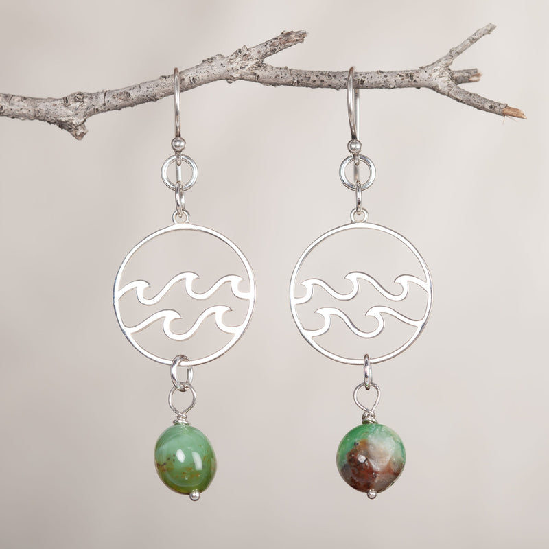 I Am Centered, Chrysoprase Crystal and Silver Earrings
