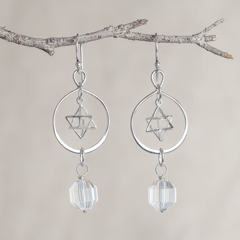 I Am Intention, Clear Quartz Crystal and Silver Earrings