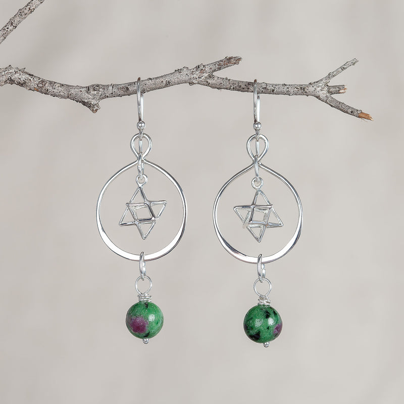 I Am Becoming, Ruby Zoisite Crystal and Silver Earrings