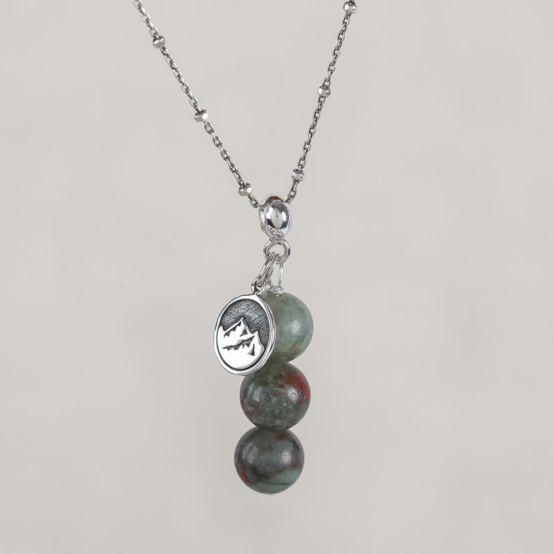 I Am Courageous, Bloodstone Crystal and Silver Necklace