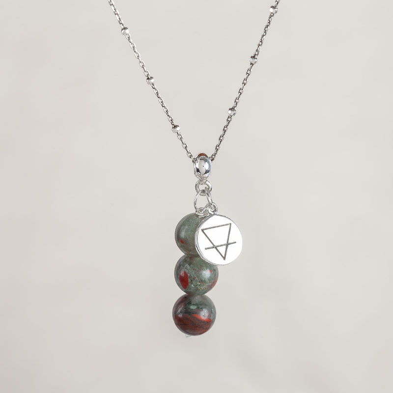 I Am Courageous, Bloodstone Crystal and Silver Necklace