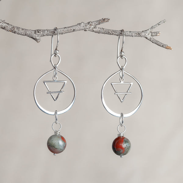 I Am Courageous, Bloodstone Crystal and Silver Earrings