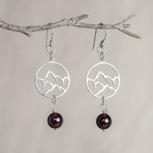 I Am Secure, Garnet Crystal and Silver Earrings