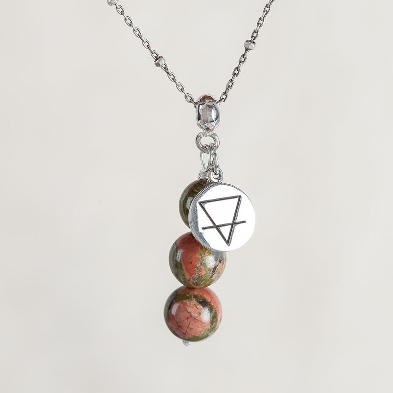 I Am Healing, Unakite Crystal and Silver Necklace