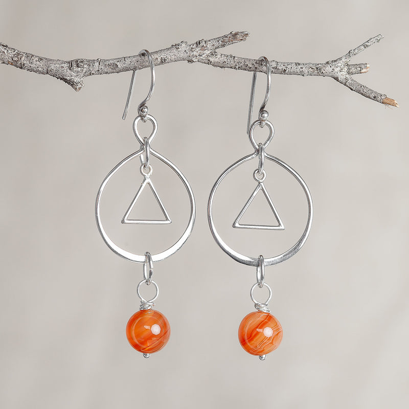 I Am Passionate, Carnelian Crystal and Silver Earrings