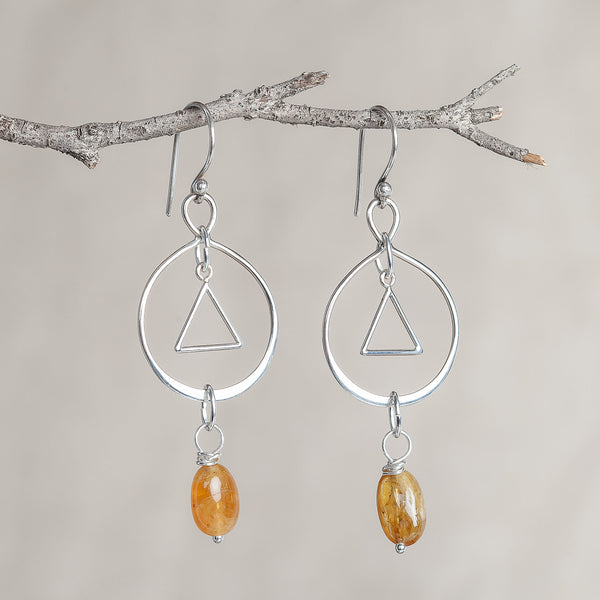 I Am Properous, Yellow Sapphire Gemstone and Silver Earrings