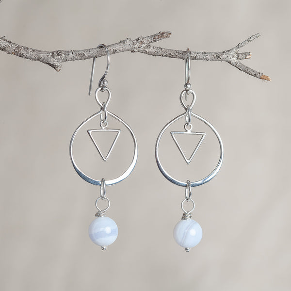 I Am Eloquent, Blue Lace Agate Crystal and Silver Earrings