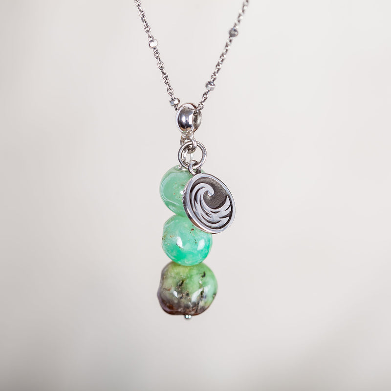 I Am Centered, Chrysoprase Crystal and Silver Necklace