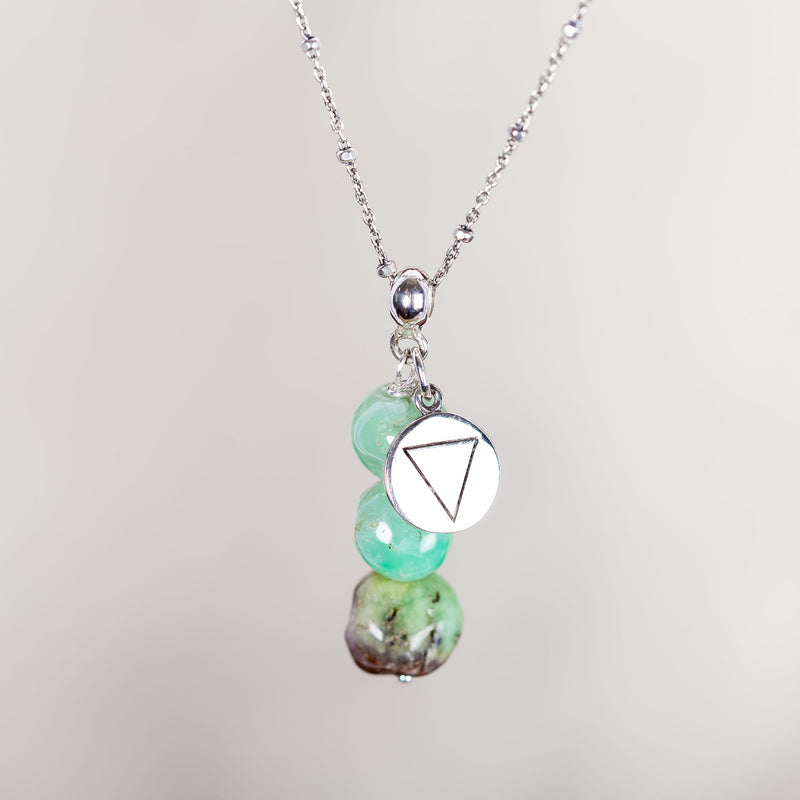 I Am Centered, Chrysoprase Crystal and Silver Necklace