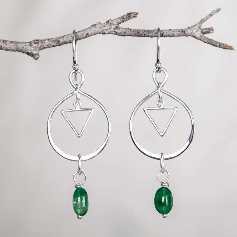 I Am Compassion, Emerald Gemstone and Silver Earrings