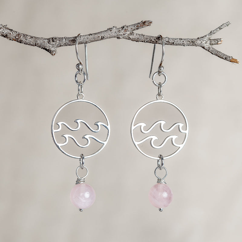 I Am Love, Rose Quartz Crystal and Silver Earrings