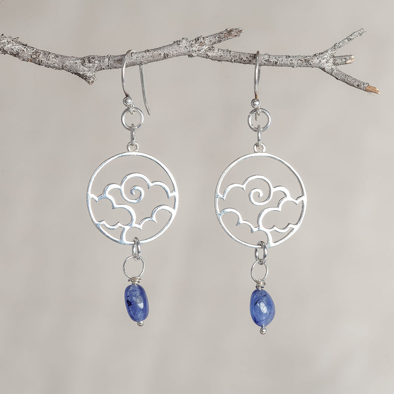 I Am Aware, Blue Sapphire Gemstone and Silver Earrings