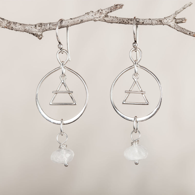 I Am Goddess, Moonstone Crystal and Silver Earrings
